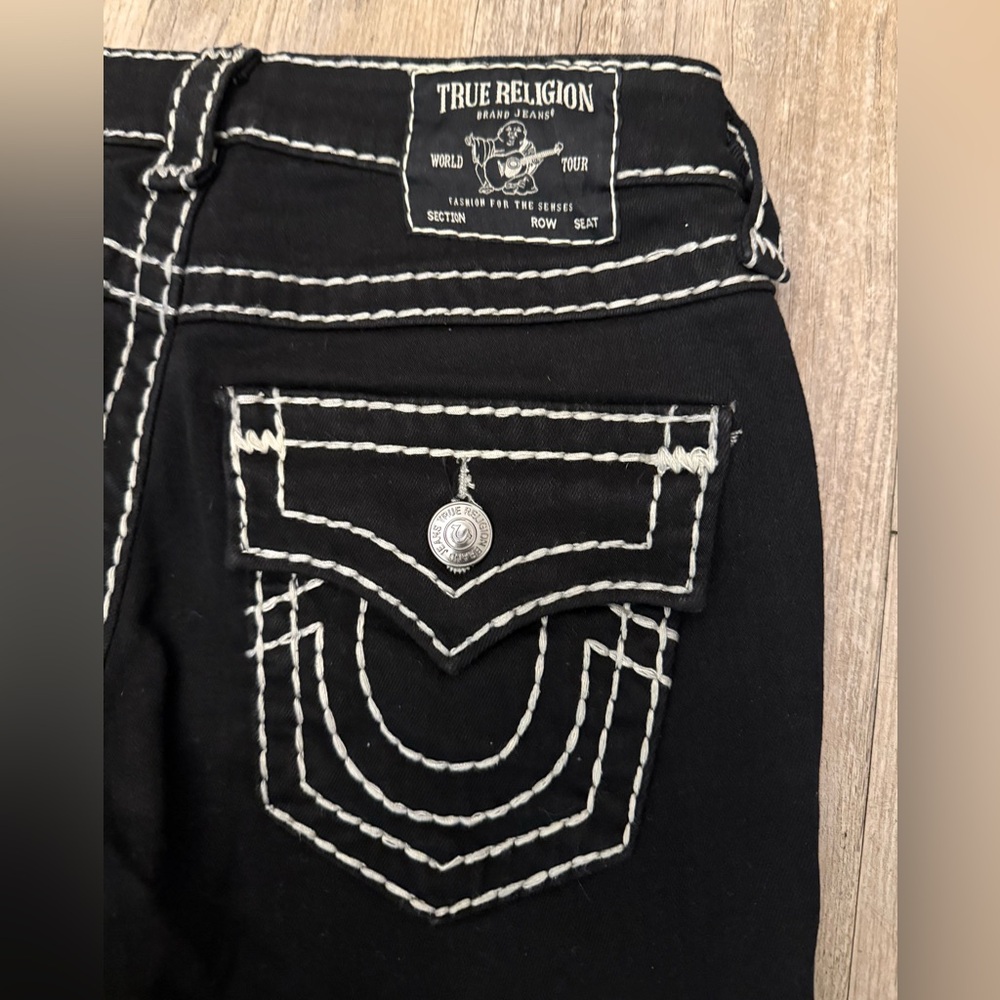 True Religion Black Boot Cut Jeans with White Stitching - Picture 5 of 5